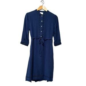WRAP London Shirt Dress 4 Linen Embroidered Eyelet Mandarin Collar